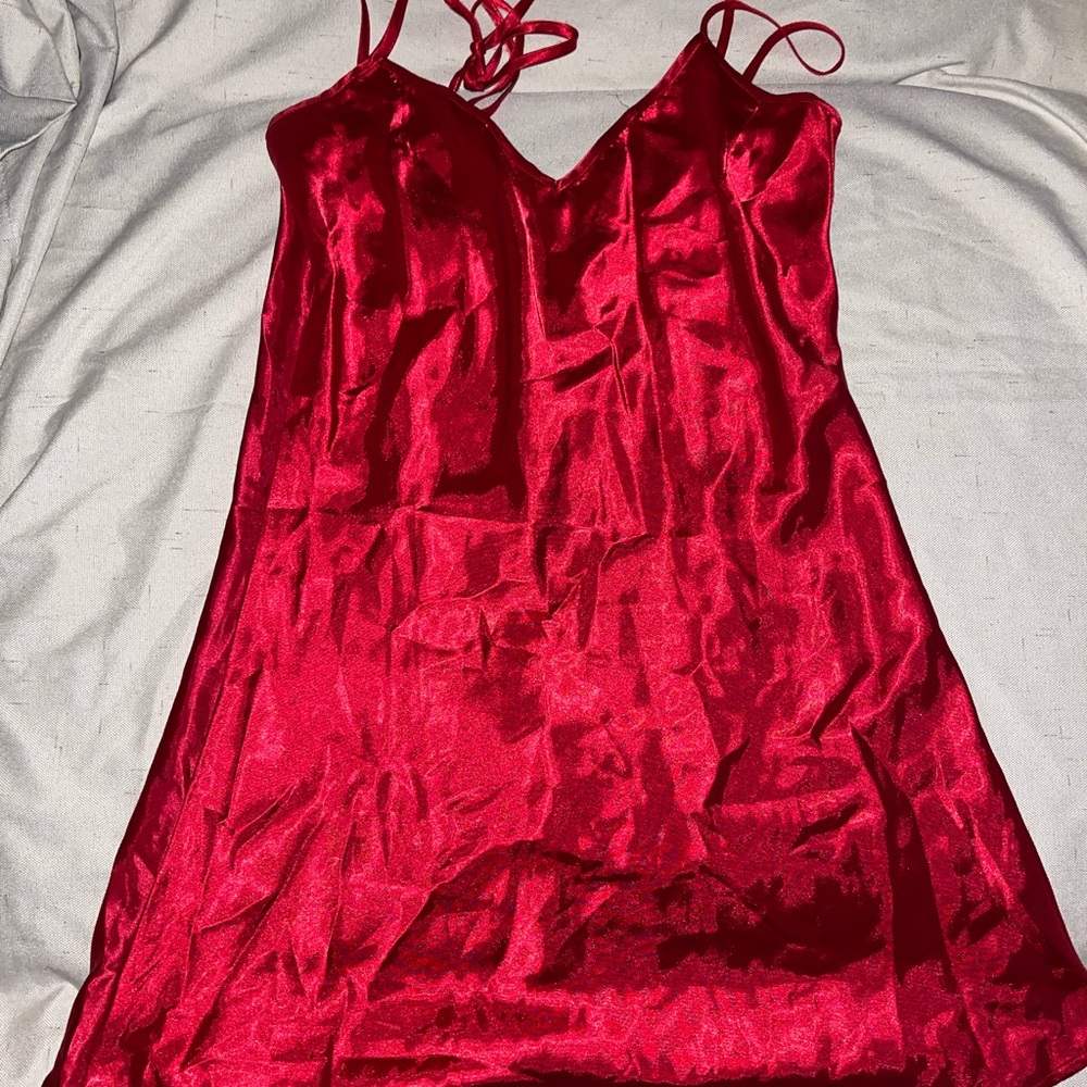 Red silk lingerie dress